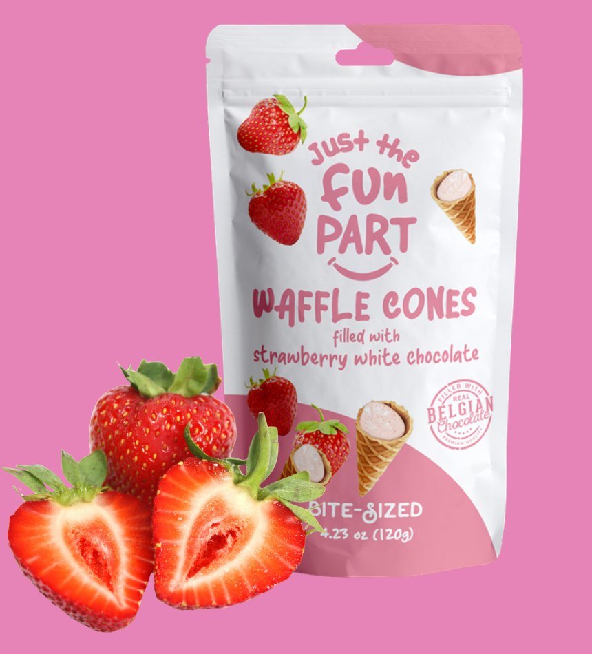 Strawberry white chocolate waffle cones