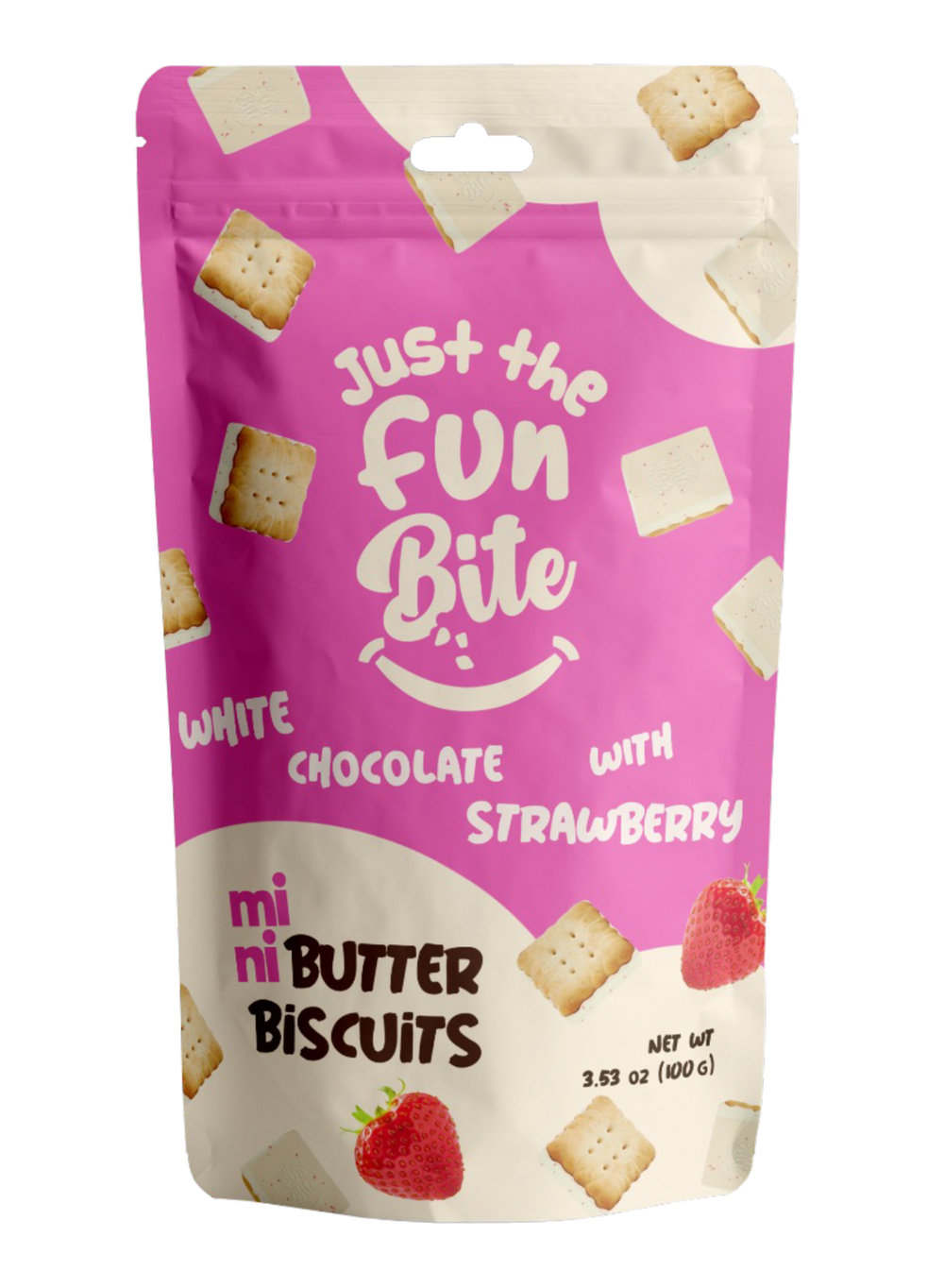 Just the Fun Bite Strawberry White Chocolate Covered Mini Butter Biscuits