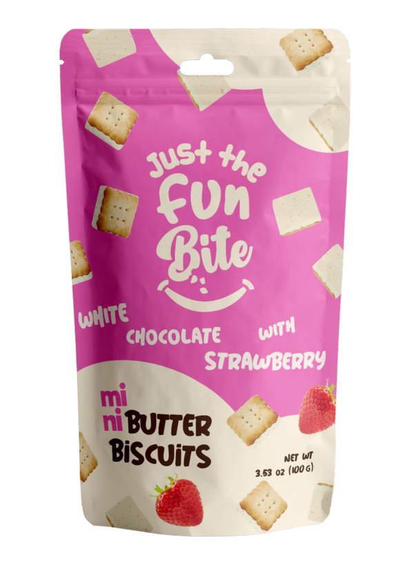 Just the Fun Bite Strawberry White Chocolate Covered Mini Butter Biscuits