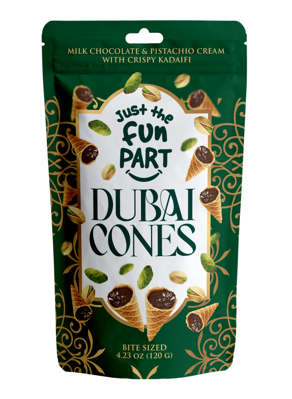 Just the Fun Part Dubai Style Cones - Milk Chocolate & Pistachio Cream with Crispy Kadaifi (4.23 oz)