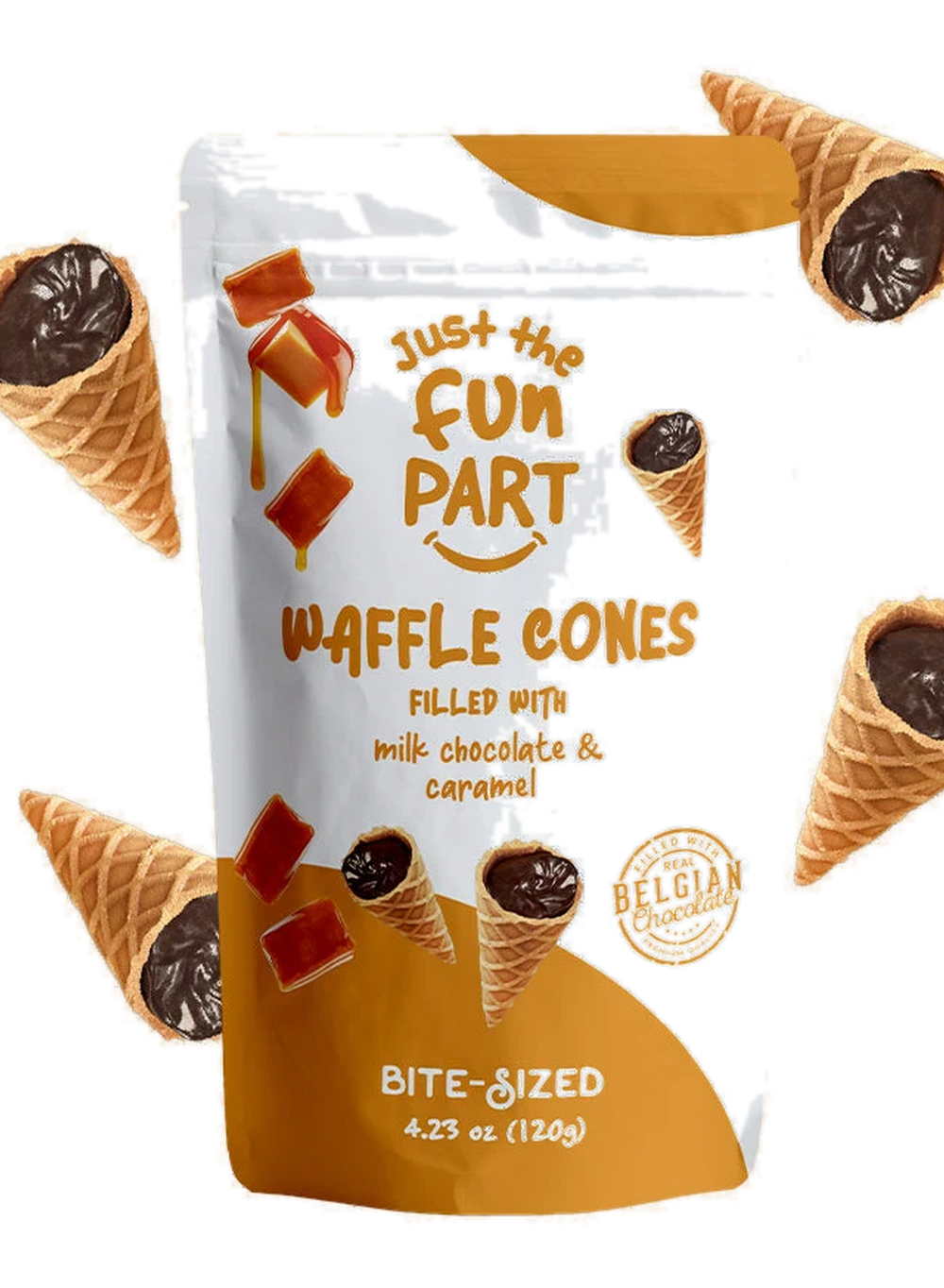 Just the Fun Part Waffle Cones filled with Caramel Milk Chocolate