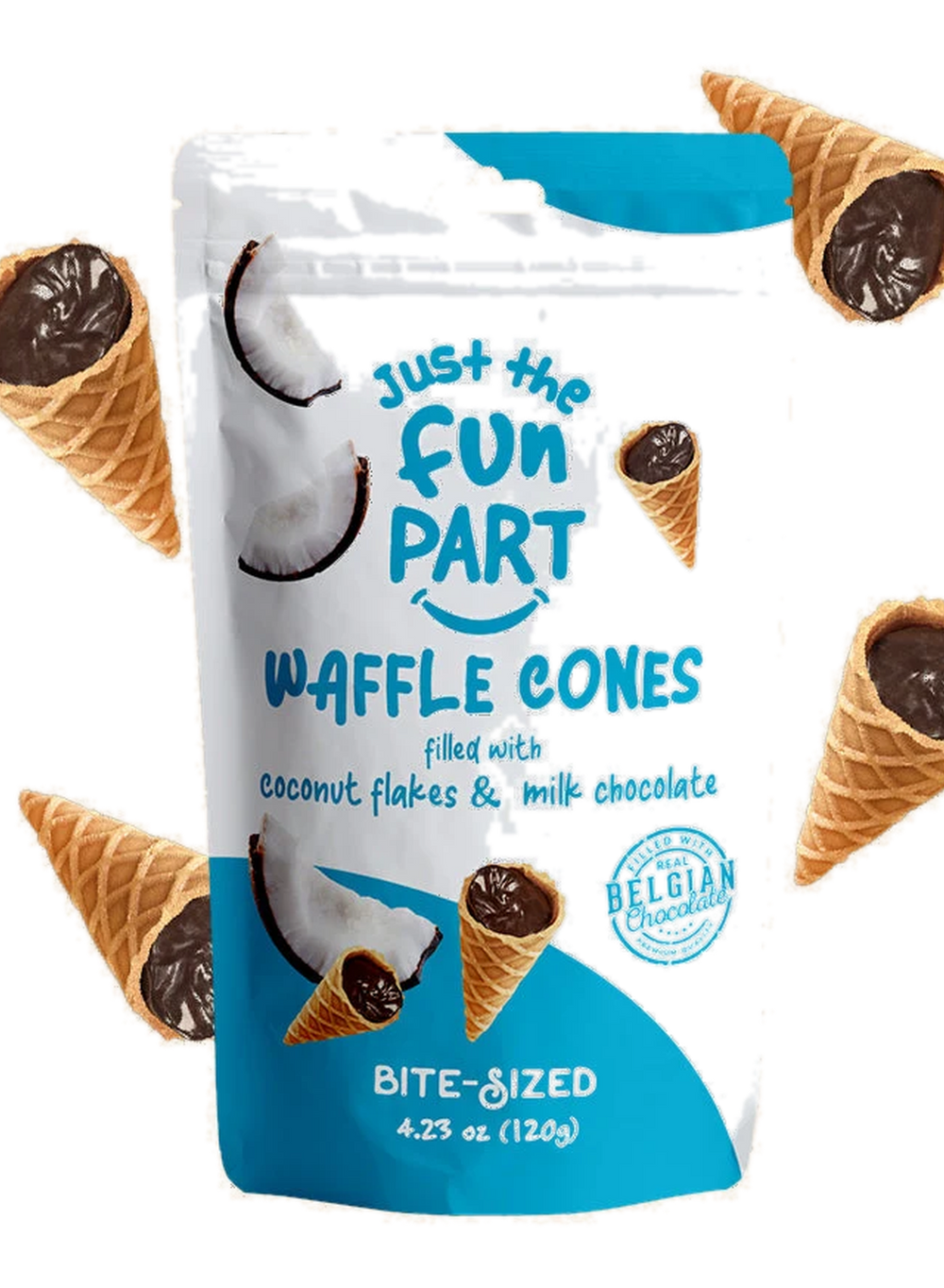 Just the Fun Part Waffle Cones filled with Coconut Flakes & Milk Chocolate