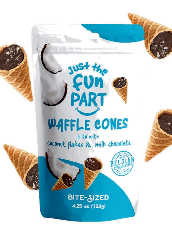 Just the Fun Part Waffle Cones filled with Coconut Flakes & Milk Chocolate