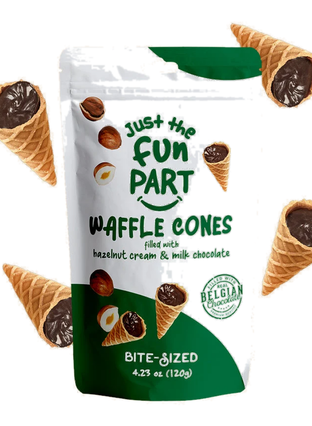 Just the Fun Part Waffle Cones filled with Hazelnut Cream & Milk Chocolate