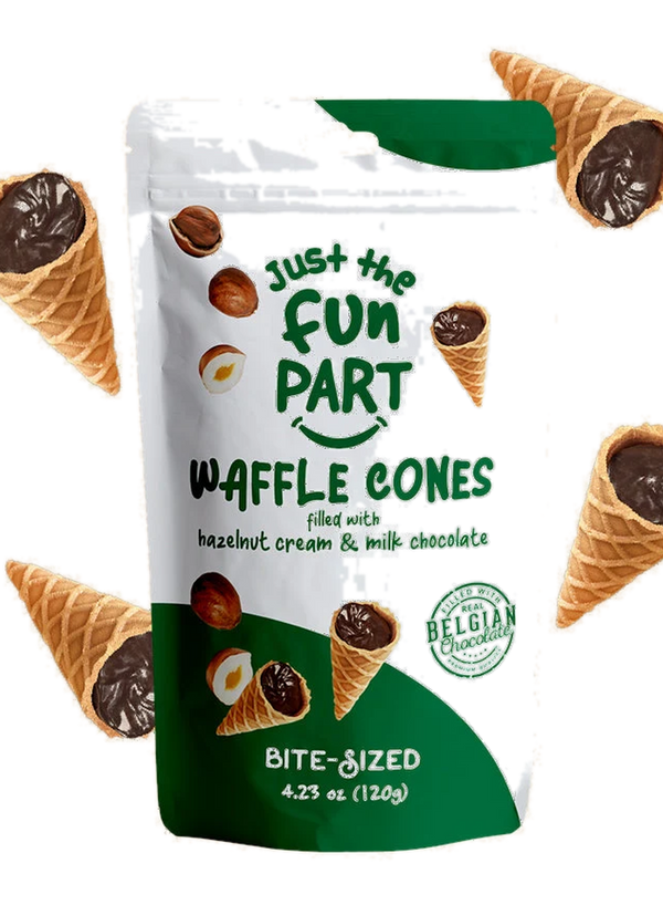 Just the Fun Part Waffle Cones filled with Hazelnut Cream & Milk Chocolate