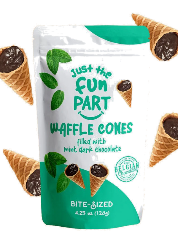 Just the Fun Part Waffle Cones filled with Mint Dark Chocolate
