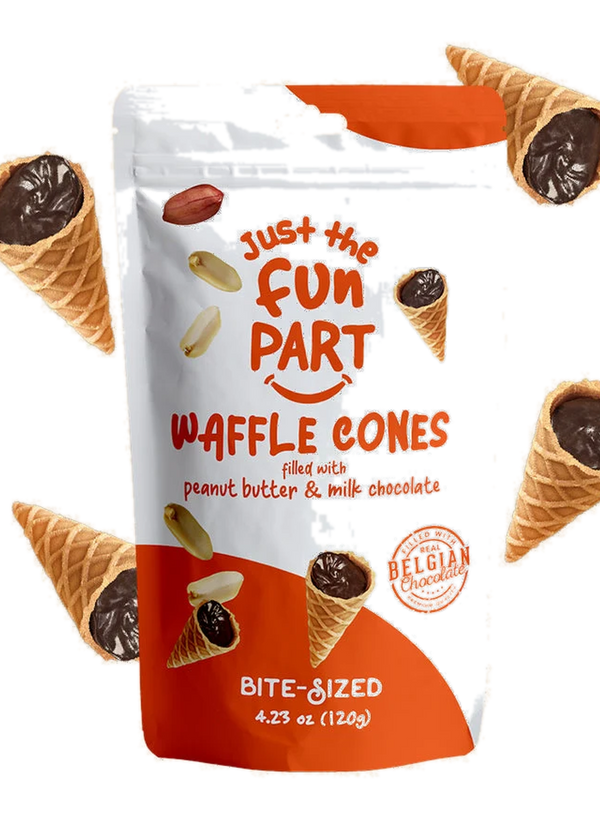 Just the Fun Part Waffle Cones filled with Peanut Butter & Milk Chocolate