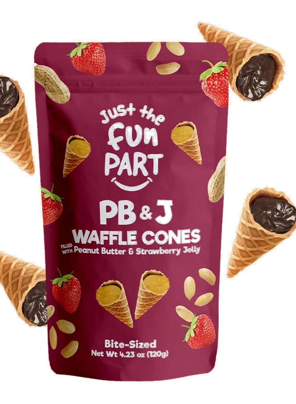 Just the Fun Part Waffle Cones filled with Peanut Butter & Strawberry Jelly