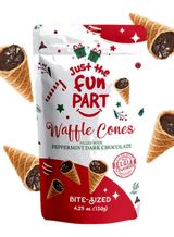 Just the Fun Part Waffle Cones filled with Peppermint Dark Chocolate
