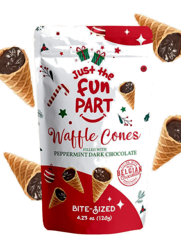 Just the Fun Part Waffle Cones filled with Peppermint Dark Chocolate
