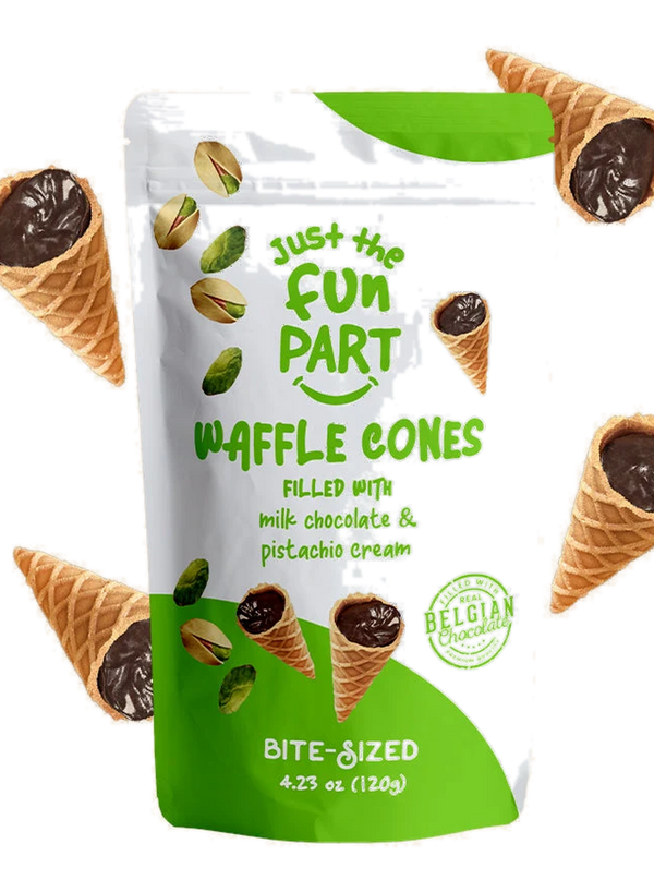 Just the Fun Part Waffle Cones filled with Pistachio Cream & Milk Chocolate