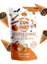 Just the Fun Part Waffle Cones filled with Pumpkin Spice White Chocolate