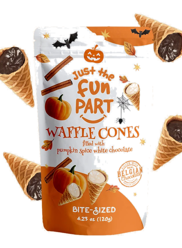 Just the Fun Part Waffle Cones filled with Pumpkin Spice White Chocolate