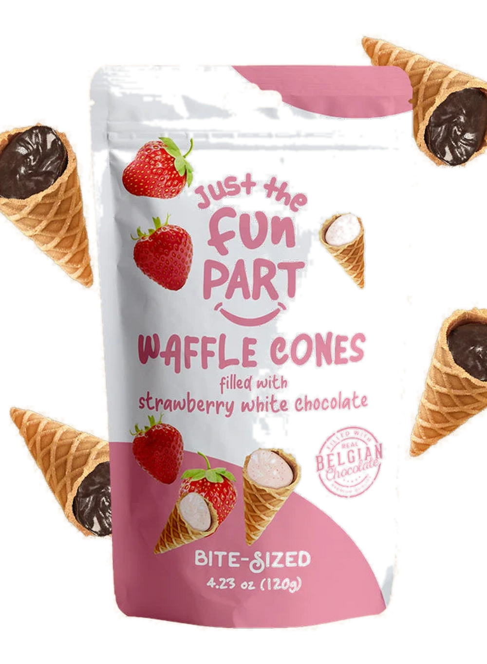 Just the Fun Part Waffle Cones filled with Strawberry White Chocolate