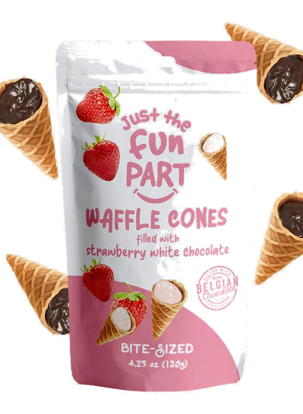 Just the Fun Part Waffle Cones filled with Strawberry White Chocolate