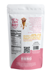 Strawberry White Chocolate Waffle Cones — back of bag with nutrition facts, ingredients and allergens