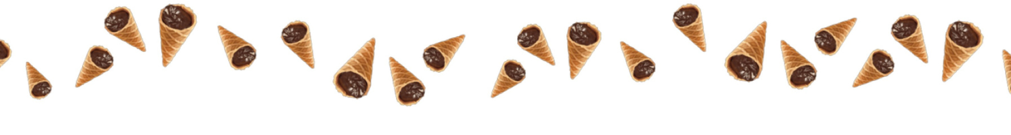 Row of chocolate-filled waffle cones