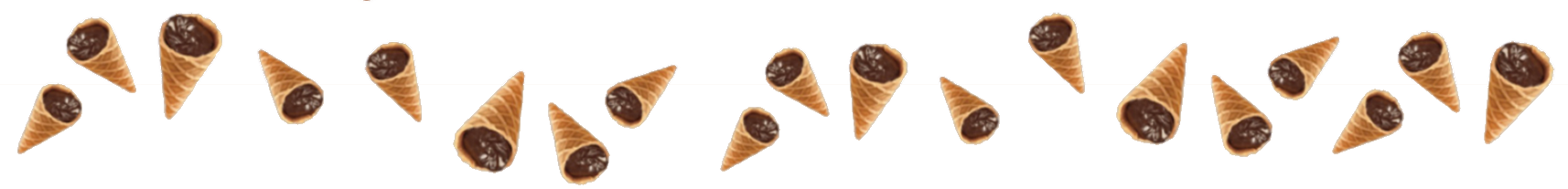 Row of chocolate-filled waffle cones