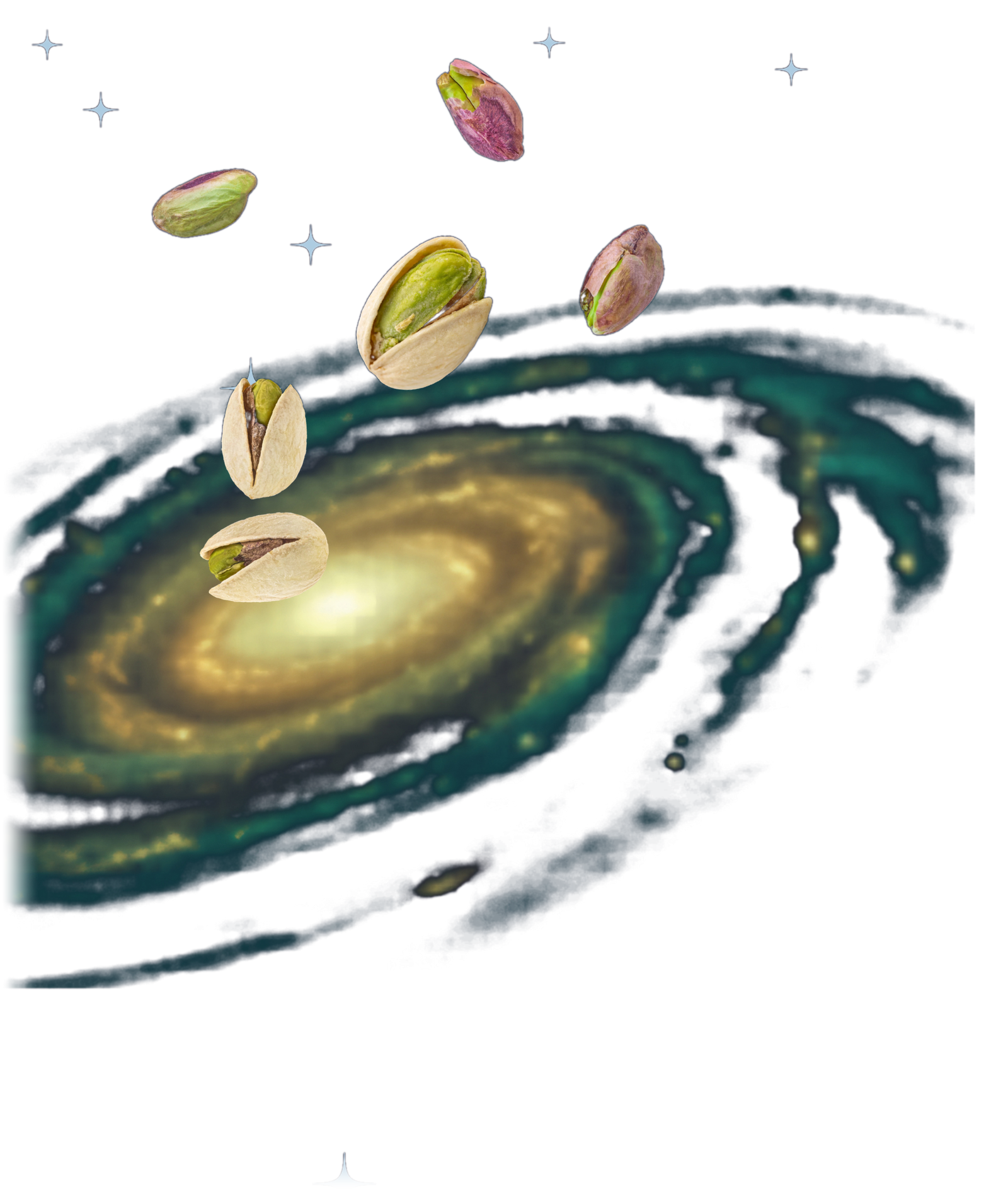 Spiral galaxy with floating pistachios