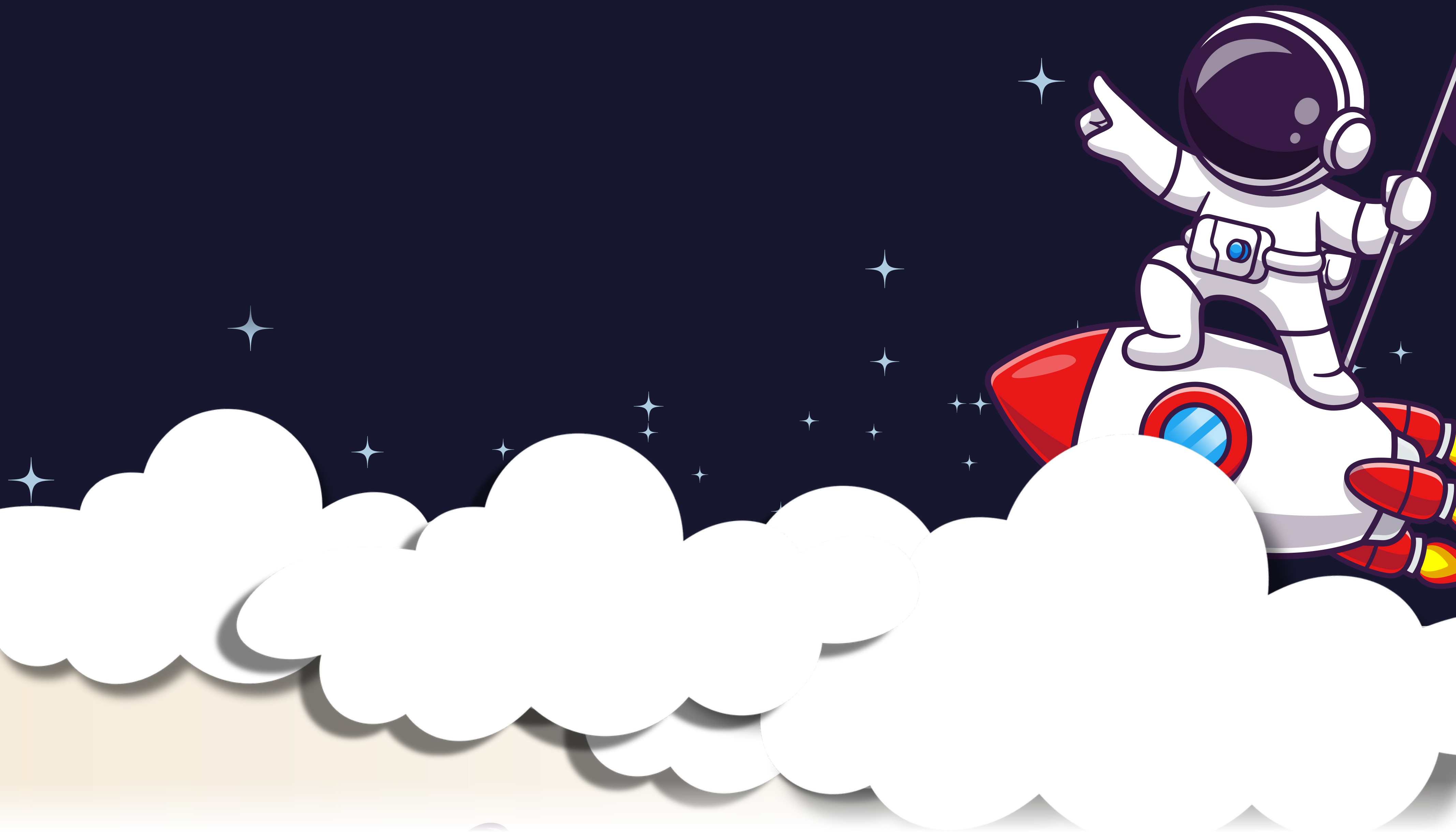 Captain Cone standing on a rocket above the clouds